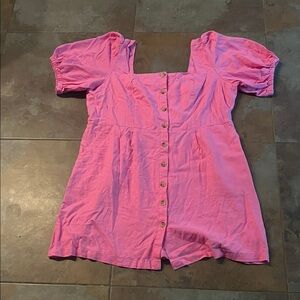 Old Navy Pink Puff Sleeve Linen Dress NWT